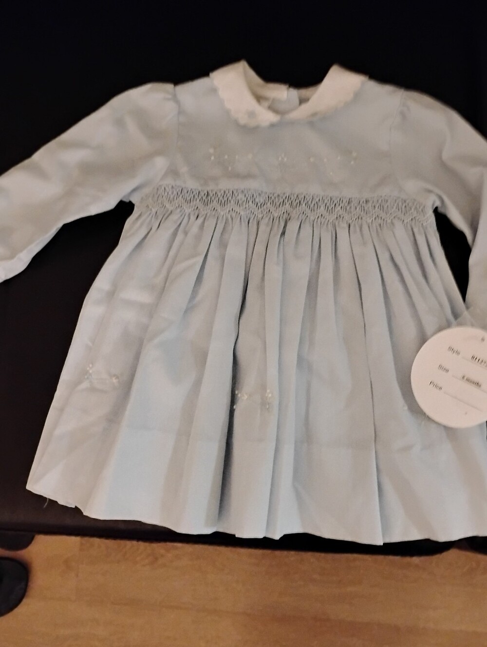 Light Blue Pleated Girls Dress with Smocking